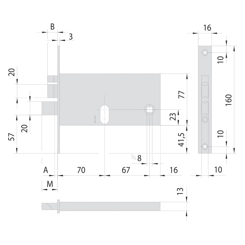 SERRATURA ELETTRICA DA INFILARE PER ALLUMINIO ART. 14460/14461 14460 E70 frontale mm 16  - CISA