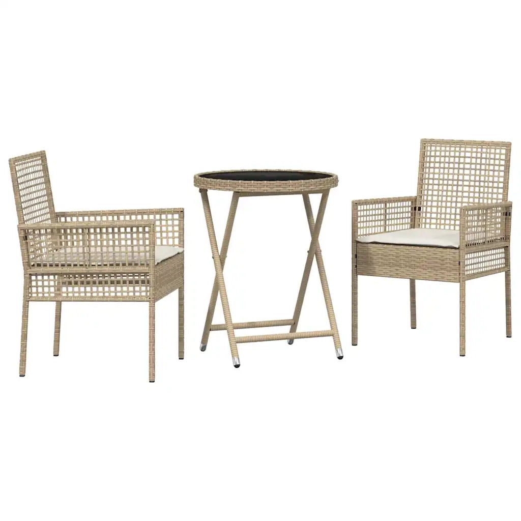 Set Bistro da Giardino 3 pz | Set Salotto da Giardino Beige polyrattan