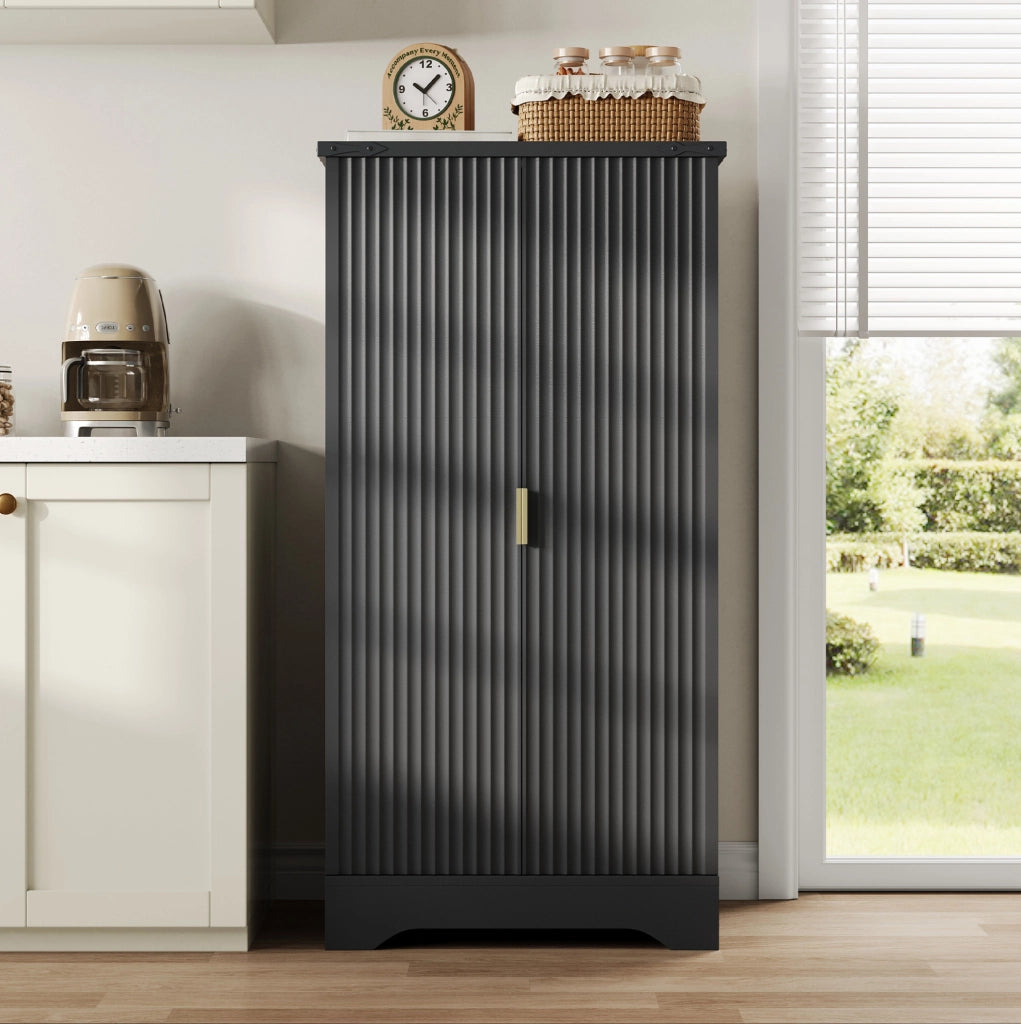 Mobile da cucina nero con LED sensore, doppia anta, ripiani regolabili 120x60,5x40 cm