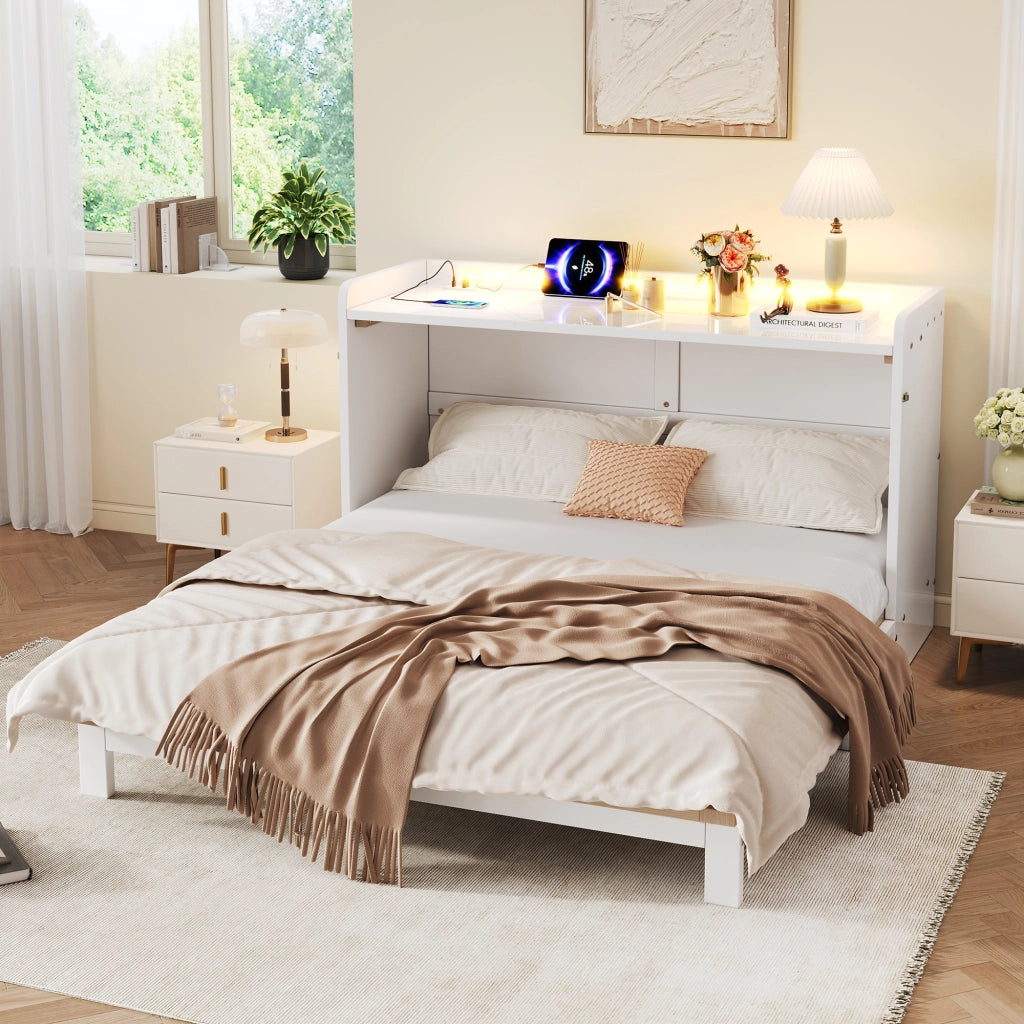 letto a scomparti mdf bianco 144 x 202 cm