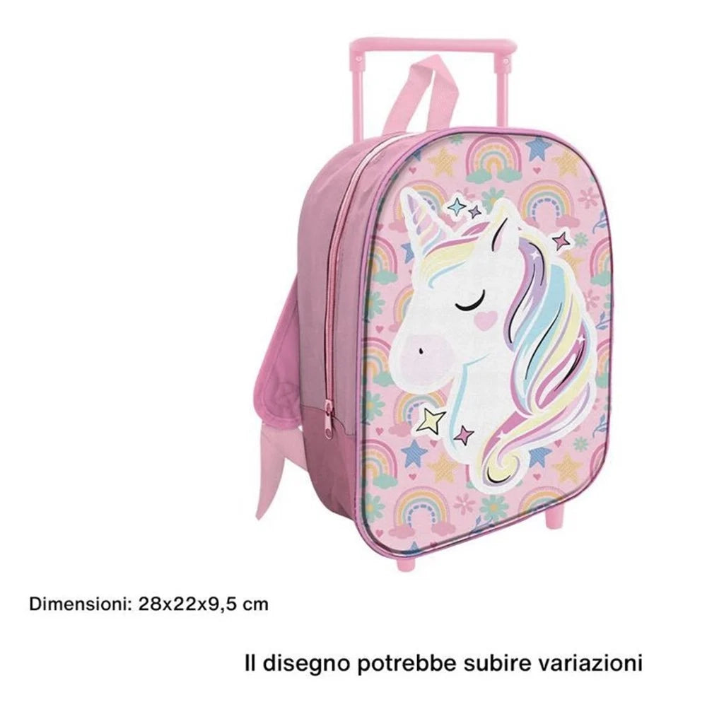 Trade Shop - Zaino Trolley Stampa Unicorno 28cm Zainetto Per Asilo Scuola Tempo Libero Bambine 736673 -