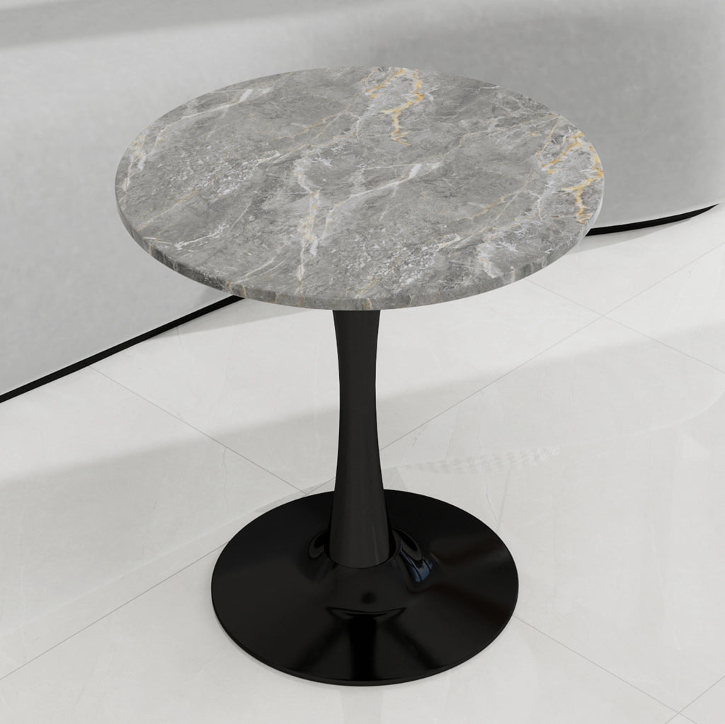 Tavolino rotondo in marmo artificiale nero e grigio dal design moderno