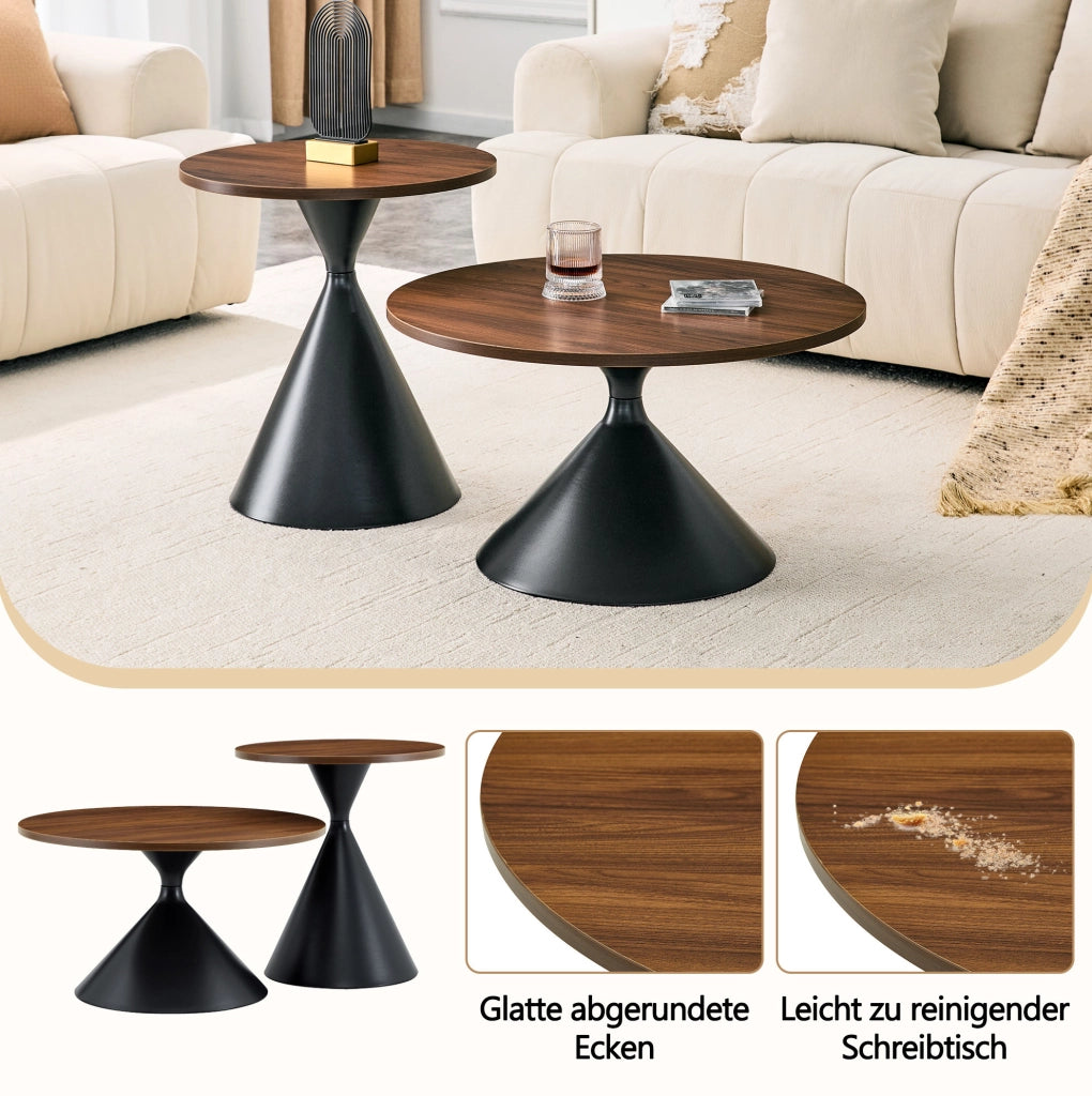 Set 2 tavolini da caffè conici inseribili ?70/50 cm noce e nero