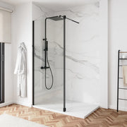 Doccia walk-in 70cm + anta 40cm vetro 8mm trasparente profili neri | Keros