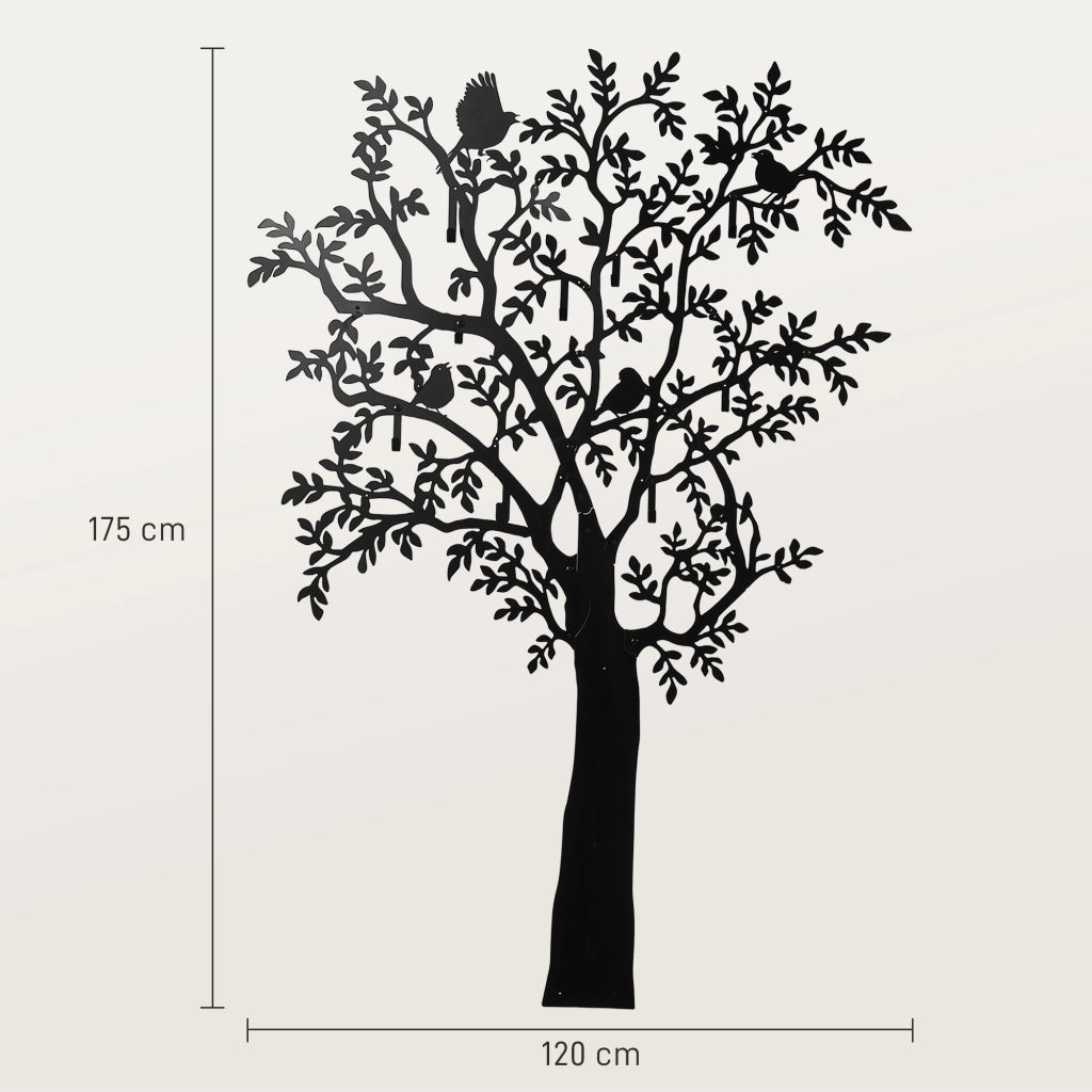 Appendiabiti da parete con 8 ganci, design ad albero con 4 uccelli, nero, salvaspazio, per ingresso