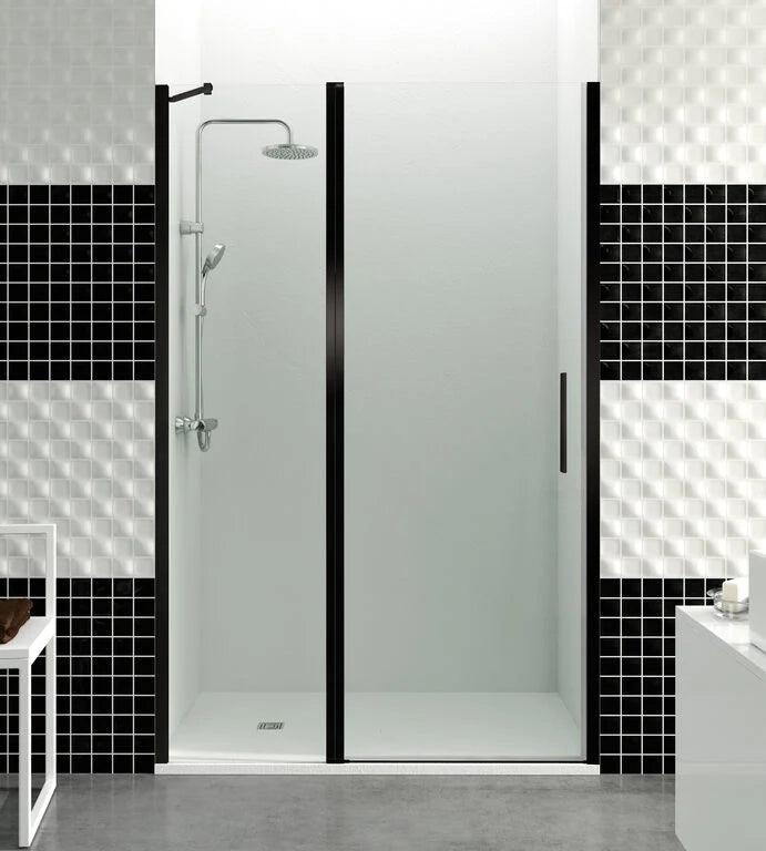 Box doccia frontale OPEN fisso 30 + porta battente 80 110 cm (110-115) nero opaco vetro trasparente