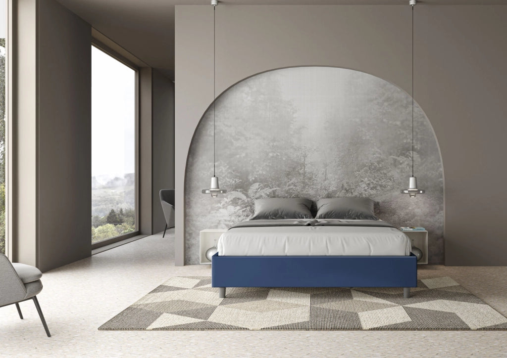 BS COM Letto matrimoniale senza rete imbottito 160x190 similpelle blu