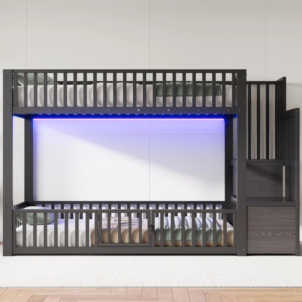 Letto a Castello con Contenitore e LED ¨C MINIMAL ¨C Nero 90x200