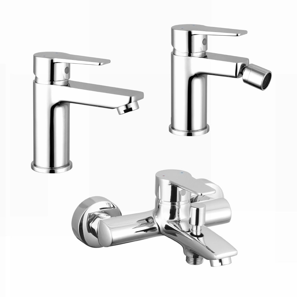 Set miscelatori: lavabo bidet senza scarico ed esterno vasca c/rubinetto cromato | Jane