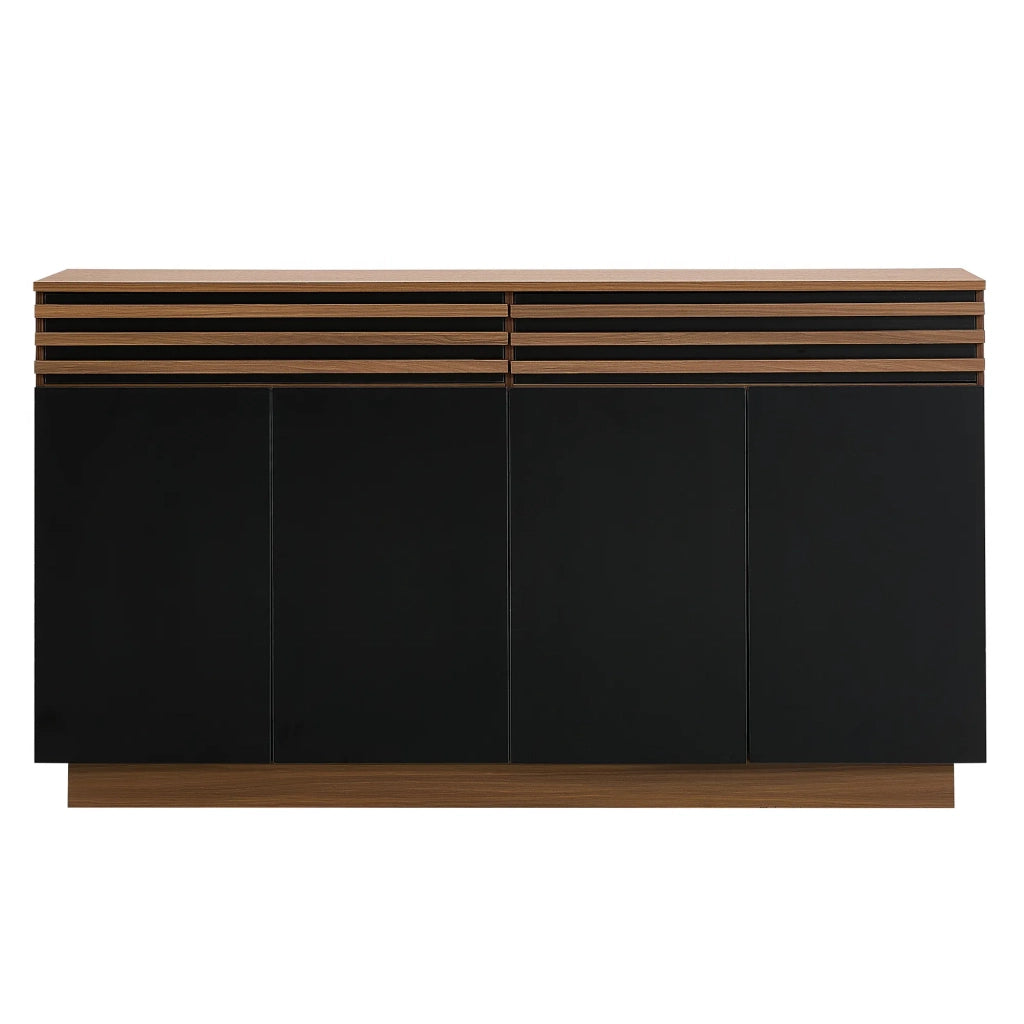 Sideboard moderno 150x40x85 cm, finitura legno marrone con ante nere, 2 cassetti e 4 ante. Ampio spazio contenitore per soggiorno, sala da pranzo e cucina