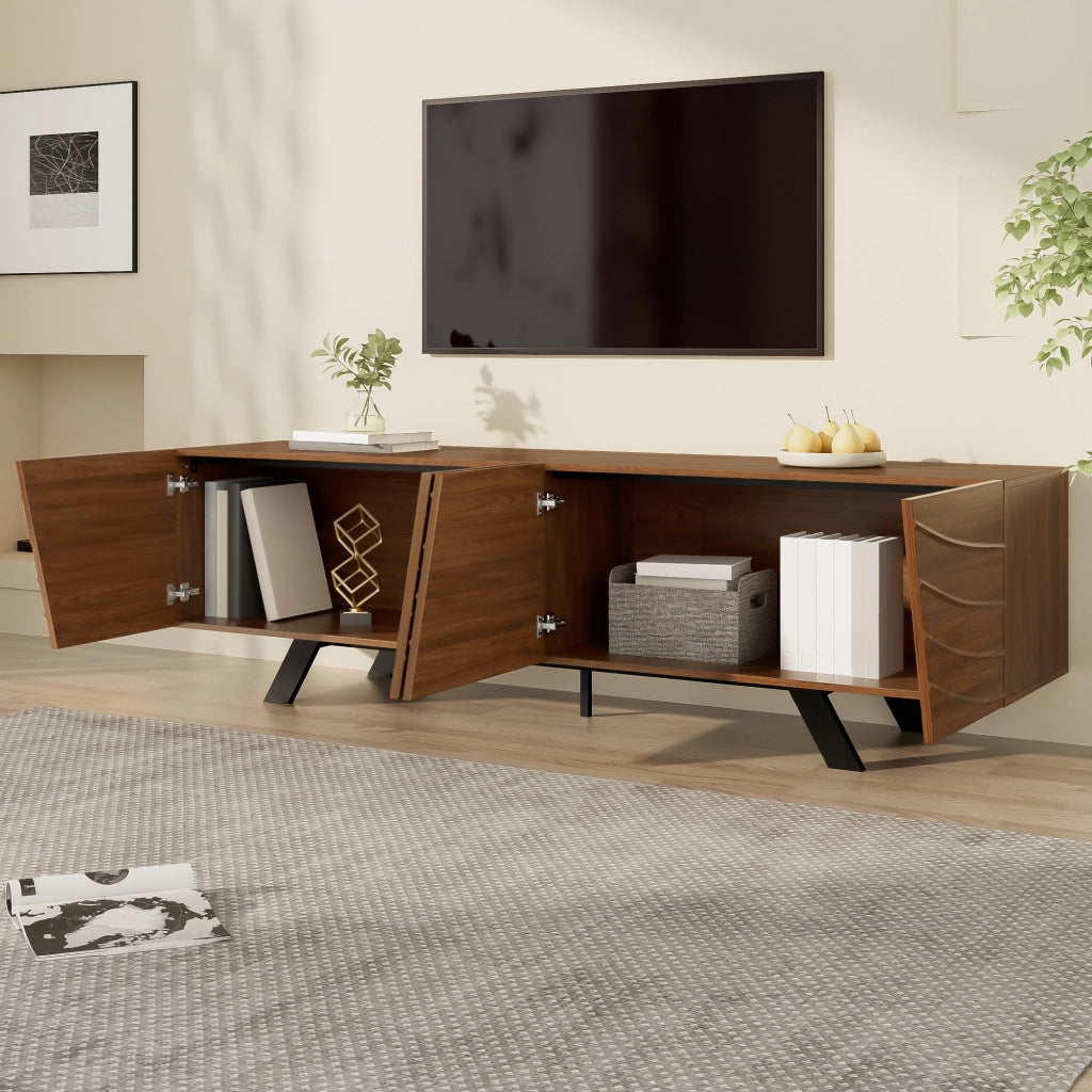 Mobile TV 160 × 39 × 50.5 cm con frontale ondulato 3D e gestione dei cavi in MDF colore noce
