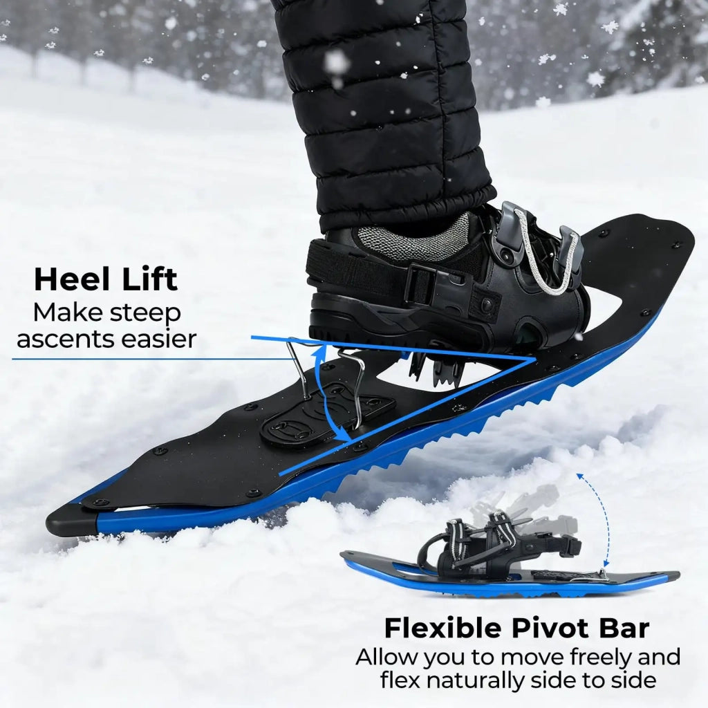 Ciaspole da Neve 63 cm in Alluminio con Bastoncini da Trekking e Borsa Kit Racchette da Neve Regolabili Leggere Blu