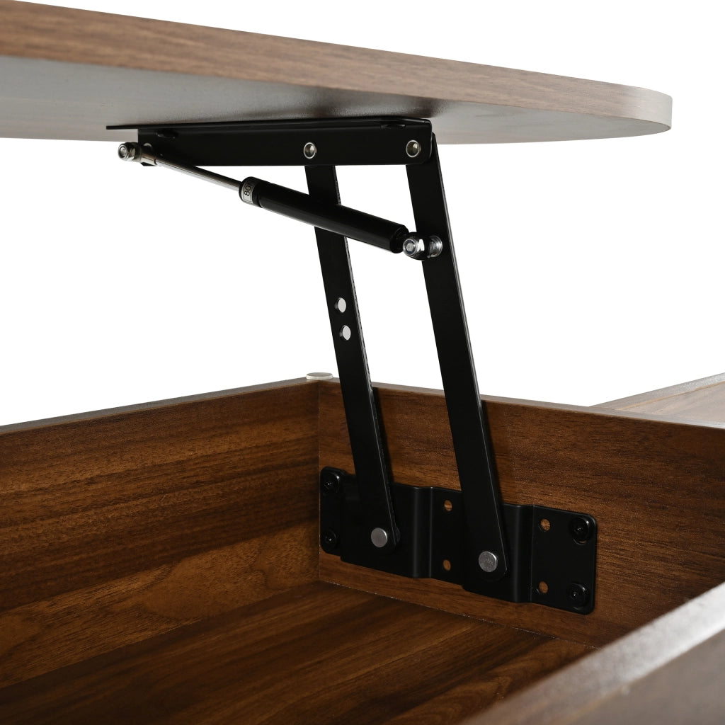 Tavolino da caffè ovale 105x50x60.5 cm con piano sollevabile idraulico in MDF noce