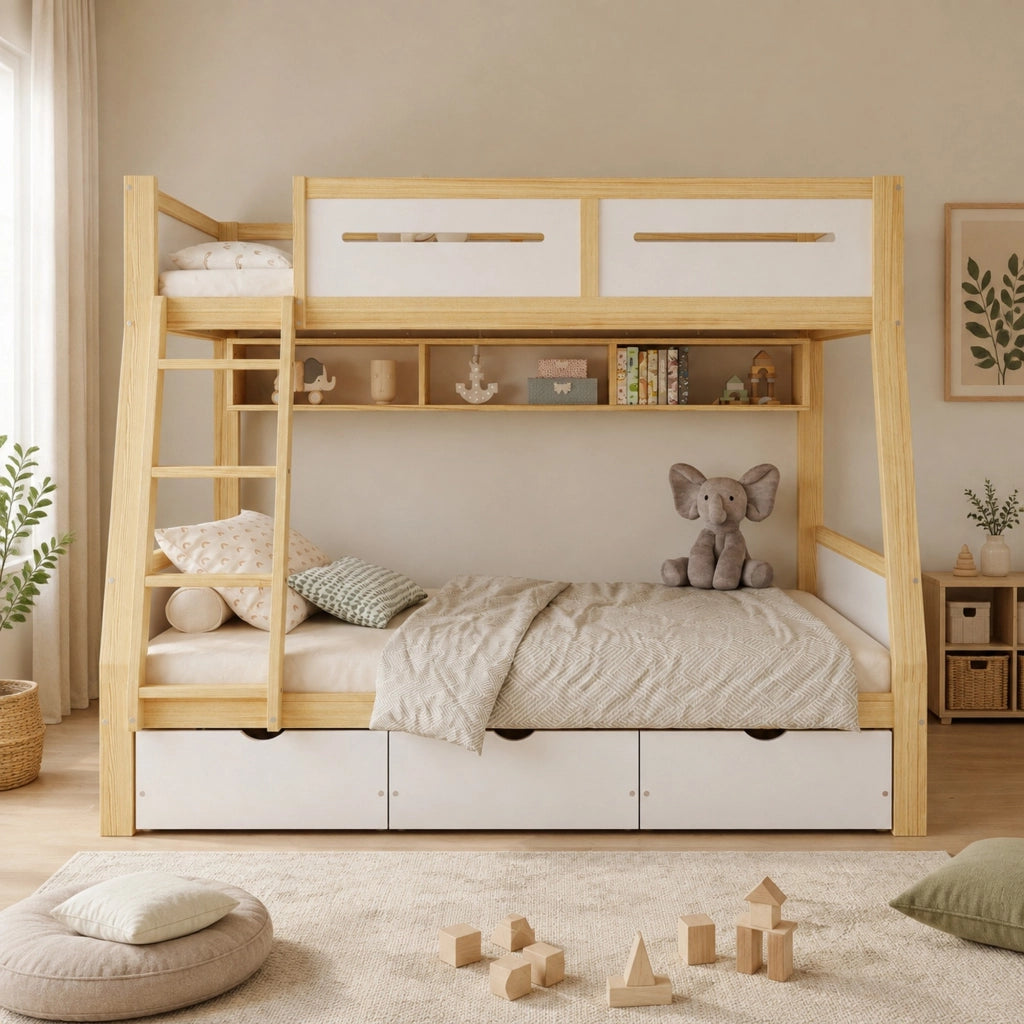 Letto a castello per bambini 90x200 e 120x200 cm bianco naturale