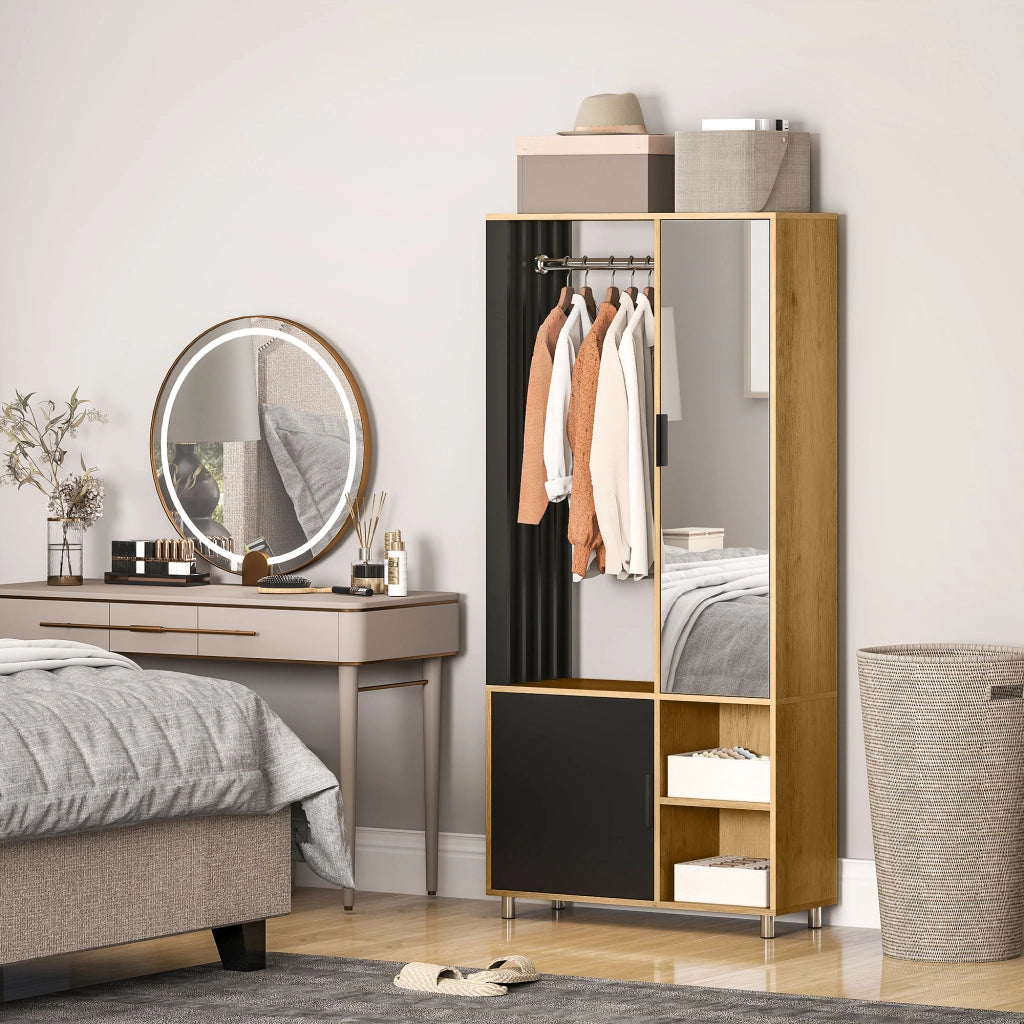 Armadio con Specchio e Appendiabiti ¨C Zephmum ¨C 80x30x170 cm Natural e Nero