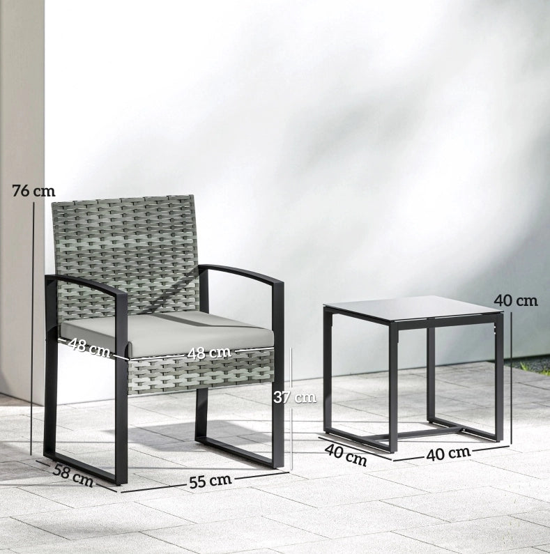 Set bistrot da giardino 3 pezzi in rattan sintetico grigio