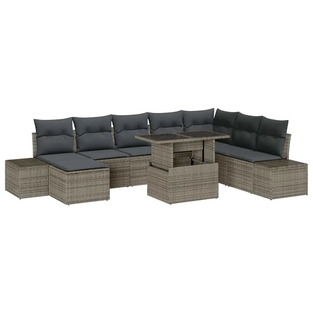 Set Divano da Giardino 9 pcs Grigio Poly Rattan 3357972
