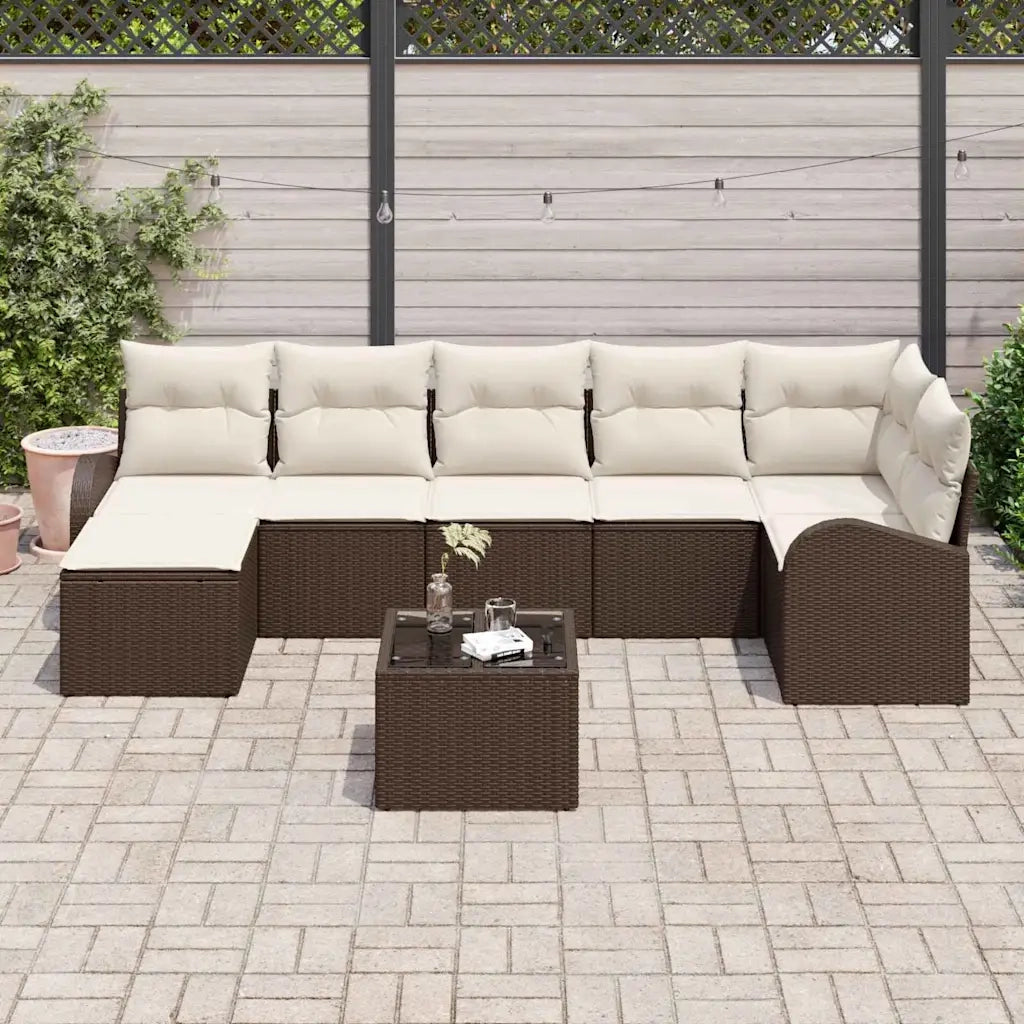 Set di divani con cuscino 8 pcs Marrone polyrattan