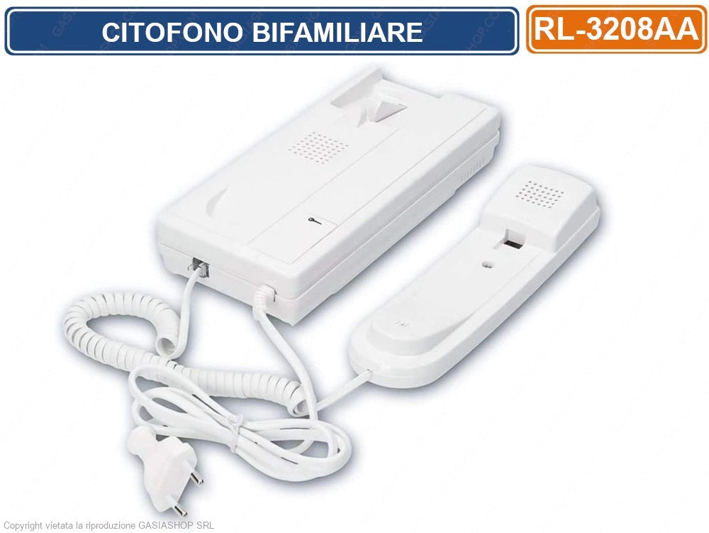 KIT CITOFONO BIFAMILIARE COMPLETO DI POSTO ESTERNO ED INTERNO 2/4 FILI APRIPORTA CANCELLO