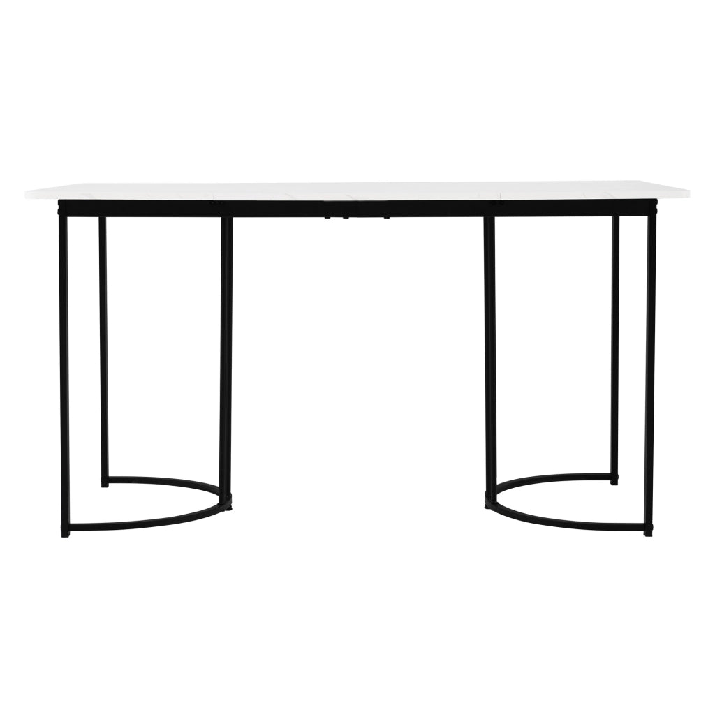 Tavolo da pranzo rettangolare 140x80 cm con piano in MDF effetto marmo e struttura in metallo regolabile, bianco/nero