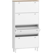 SCARPIERA SLIM CON 4 CASSETTI RIBALTABILI E RIPIANI REGOLABILI PER 24-32 SCARPE, 80X23.5X157 CM, BIANCO