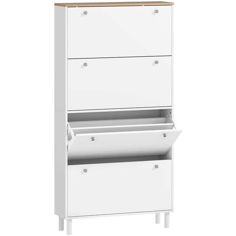 SCARPIERA SLIM CON 4 CASSETTI RIBALTABILI E RIPIANI REGOLABILI PER 24-32 SCARPE, 80X23.5X157 CM, BIANCO