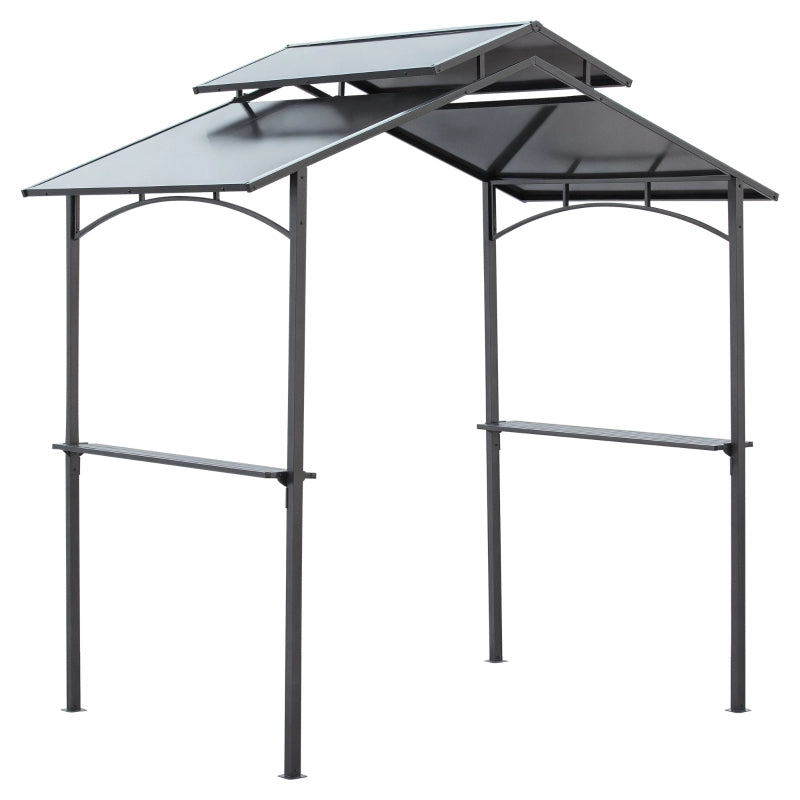 Gazebo per barbecue con tetto in PC resistente alla pioggia e ai raggi UV; due ripiani laterali; 240 × 150 × 250 cm
