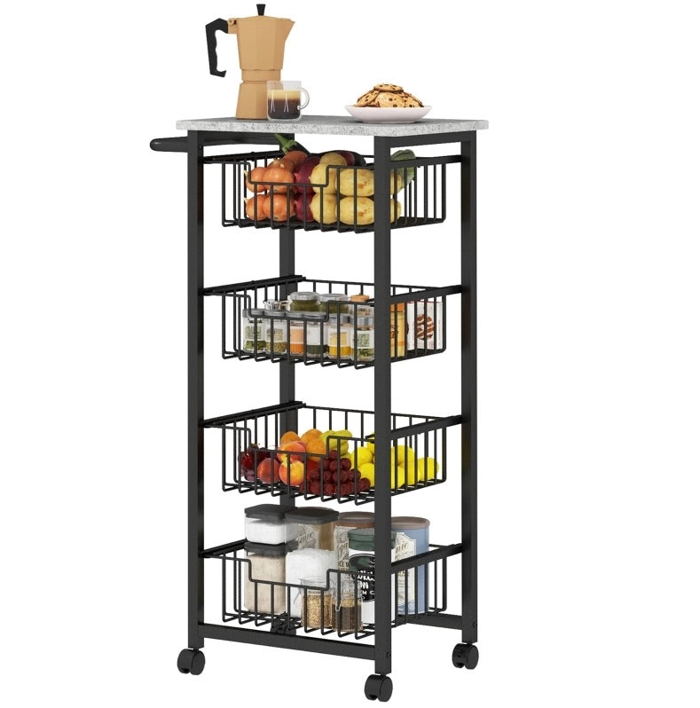 Carrello da cucina a 4 livelli 49,5 x 31 x 91 cm grigio chiaro in metallo con ruote