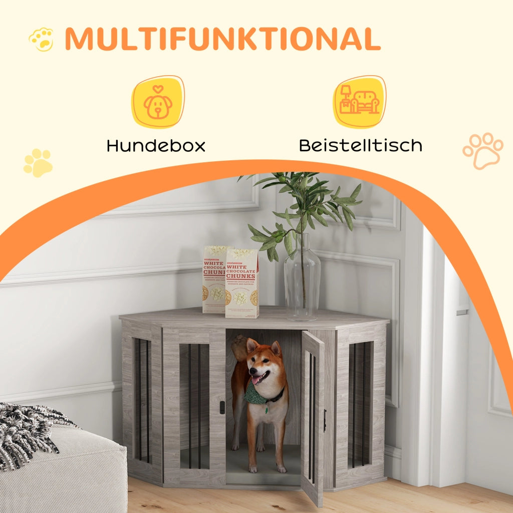 Gabbia per cani in compensato color noce con barre d’acciaio e chiavistello 104 × 55 × 63 cm per cani medi