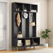 Set guardaroba con panca e scarpiera, nero, 120 × 40 × 191 cm