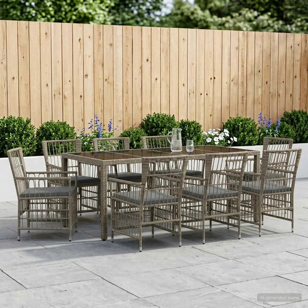 Set da pranzo per esterni 9 pz Grigio polyrattan 3448943