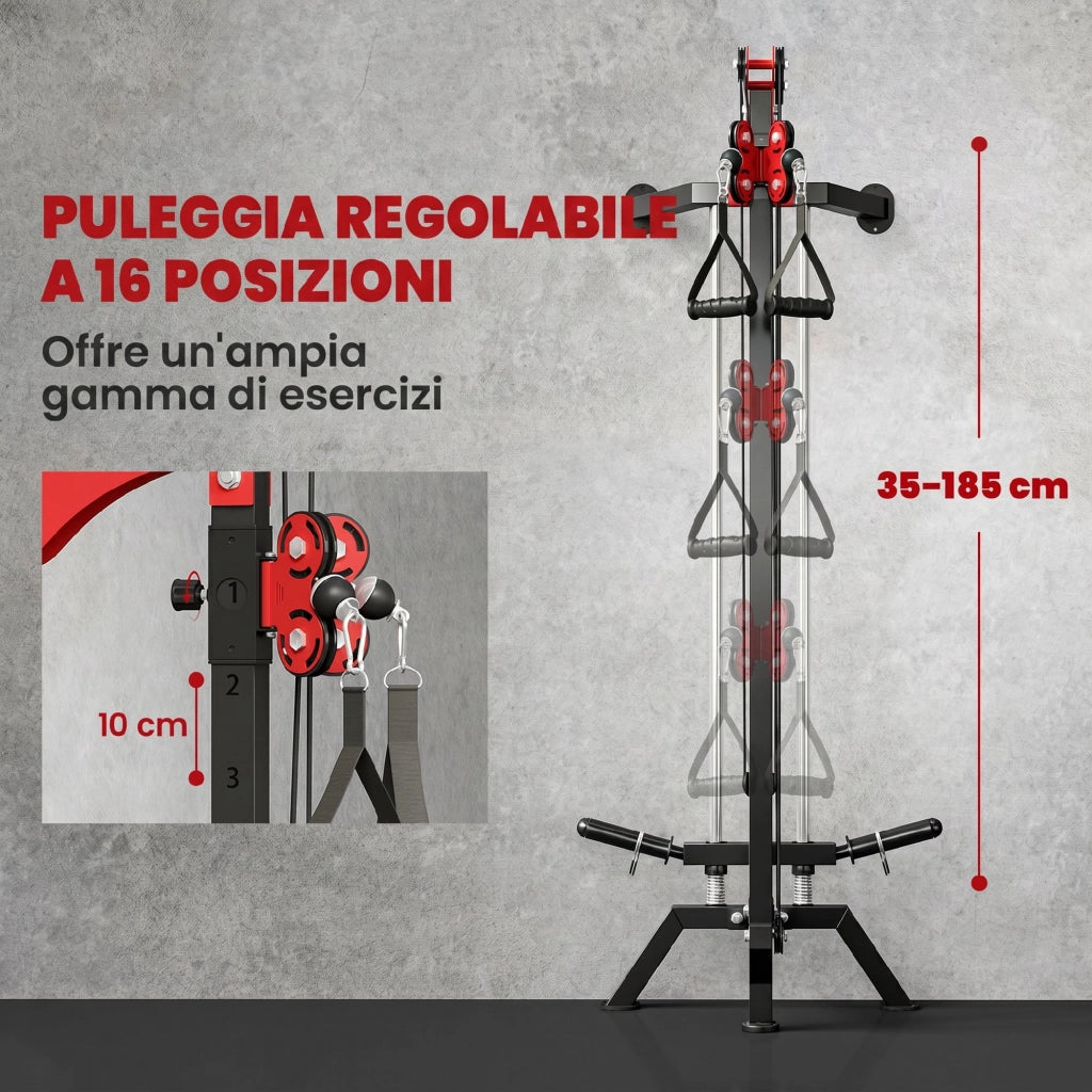 Cable Station, Wall-Mounted, Adjustable 16-Position Pulleys Machine, Black.
