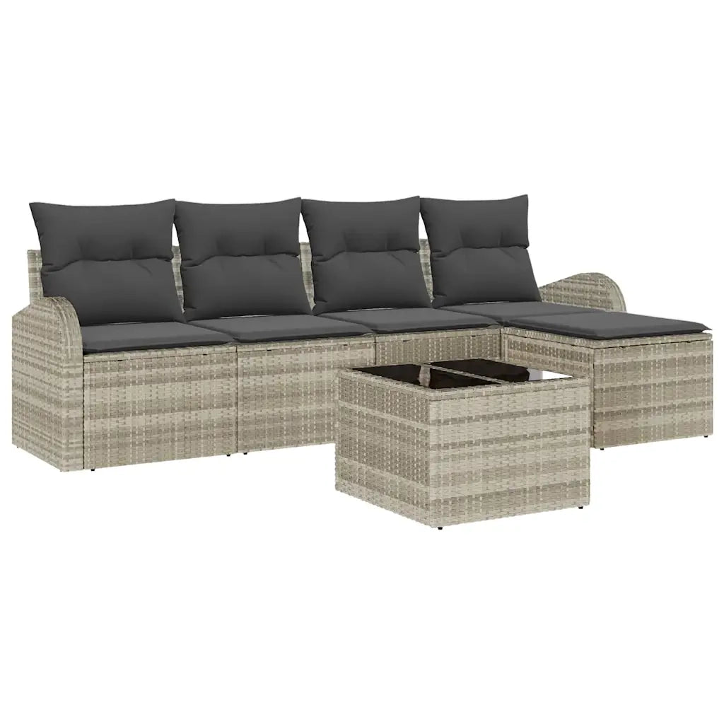 Set di divani con cuscino 6 pcs Grigio chiaro polyrattan