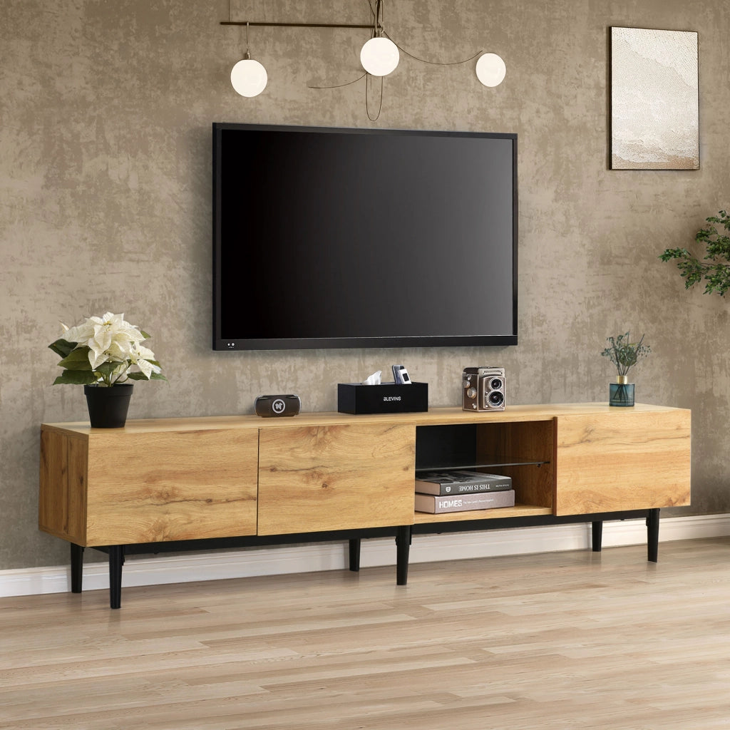 Mobile TV con LED regolabili via app; 3 vani con ante a pressione; MDF rovere chiaro e nero 175 × 31 × 41 cm