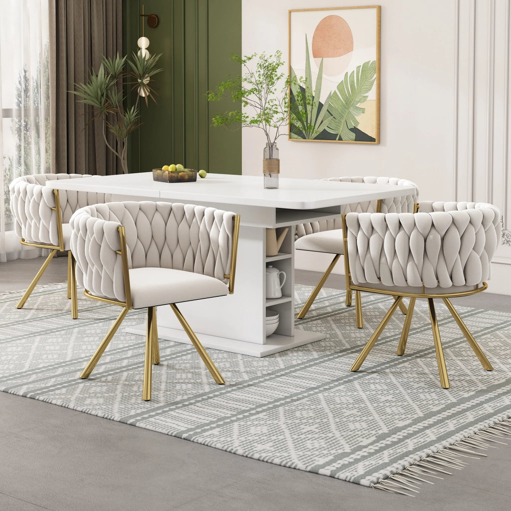 SEDIA Girevole 360° Set da 4 pezzi in velluto Beige e Oro