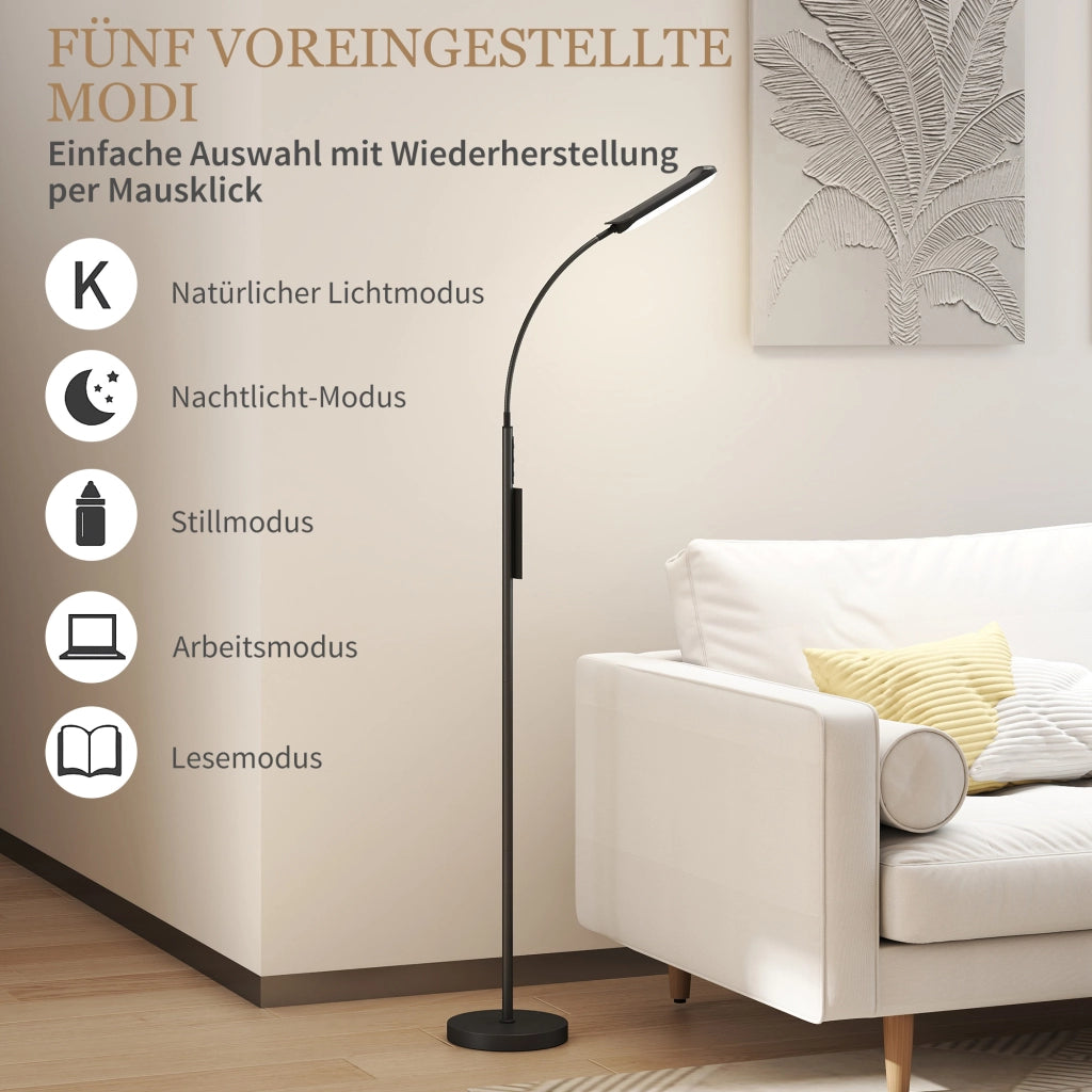 LED Stehlampe Dimmbar, Fernbedienung, 360° Schwanenhals, Schwarz