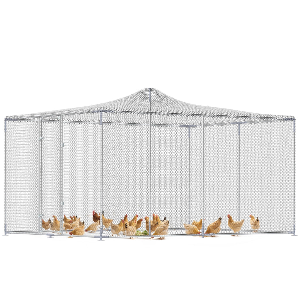 Pollaio Esterno in Acciaio Zincato con Porta e Doppi Serratura ¨C Zephmum ¨C Argento 4x3x2 m