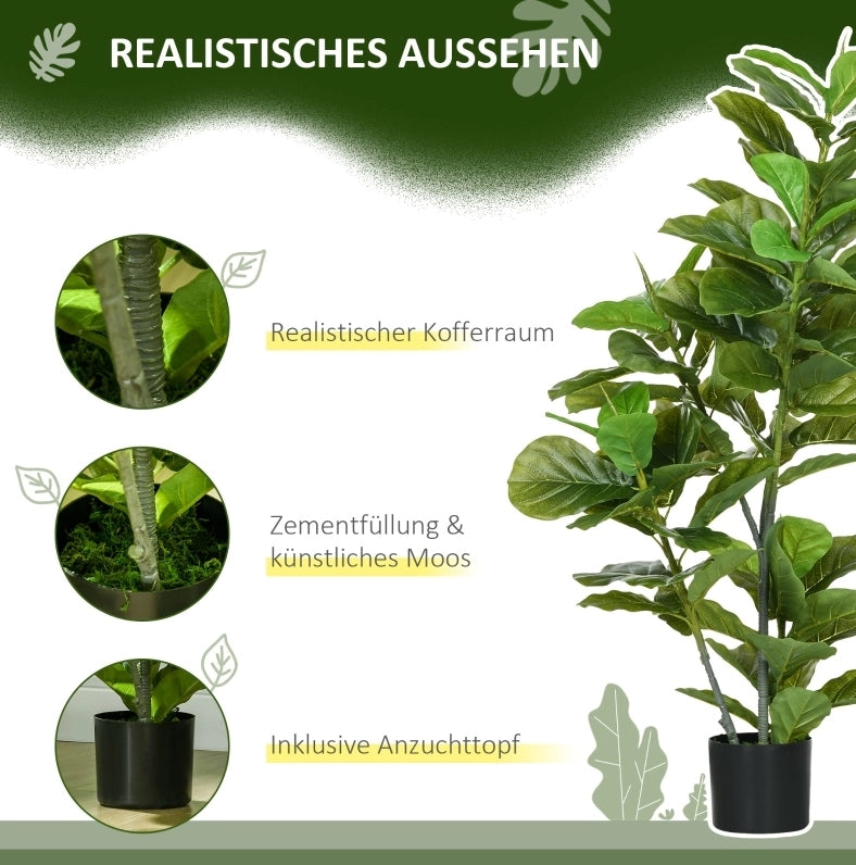 Ficus artificiale 15x15x110 cm in plastica verde con vaso per soggiorno