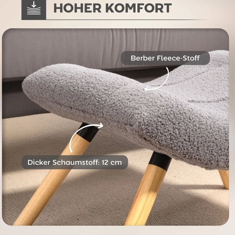 Pouf in tessuto Berber fleece grigio chiaro, 67 x 45 x 38 cm, portata fino a 120 kg, per soggiorno e camera da letto