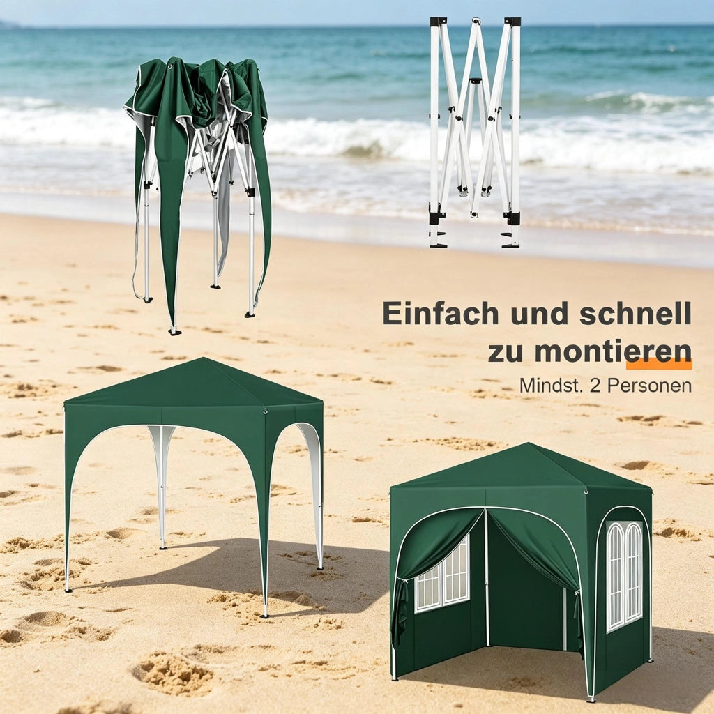 Gazebo pieghevole da giardino 2 × 2 m in metallo verde con tetto Oxford 210D impermeabile e pareti rimovibili