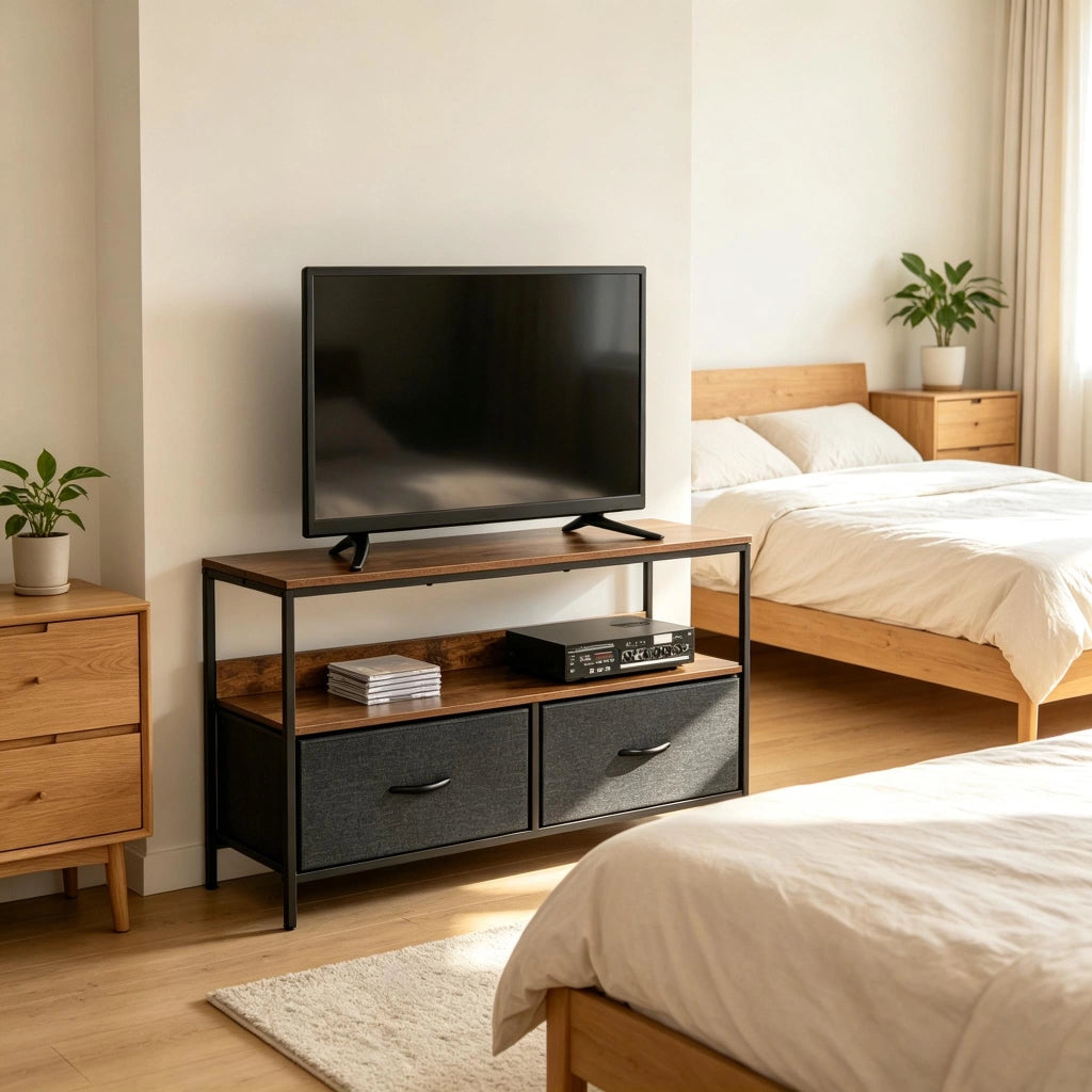 Mobile basso per TV con cassetti pieghevoli, mobile per l'intrattenimento con ripiani a giorno, elegante tavolino per TV, credenza versatile (solo con