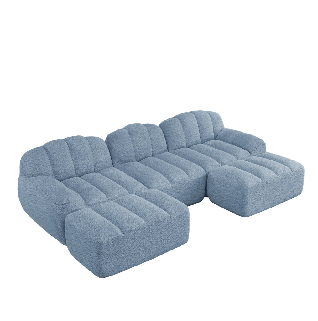 Divano modulare a 3 posti con ottomano in schiuma 32D e pile granulato blu