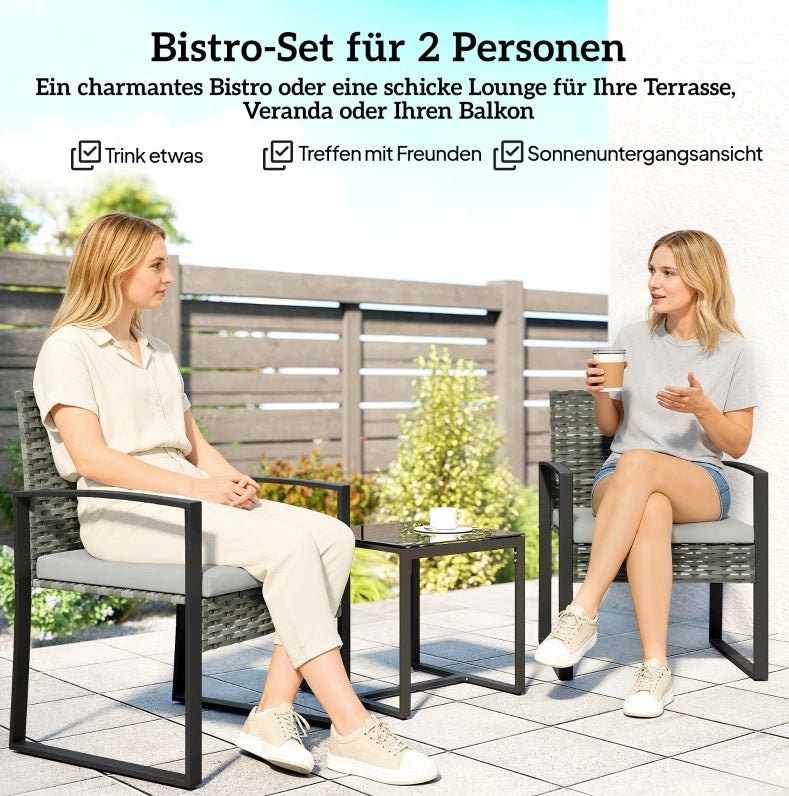 Set bistrot da giardino 3 pezzi in rattan sintetico grigio