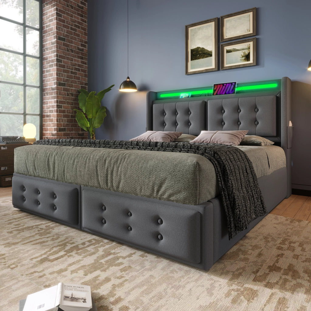letto imbottito cotone lino grigio 180x200 cm