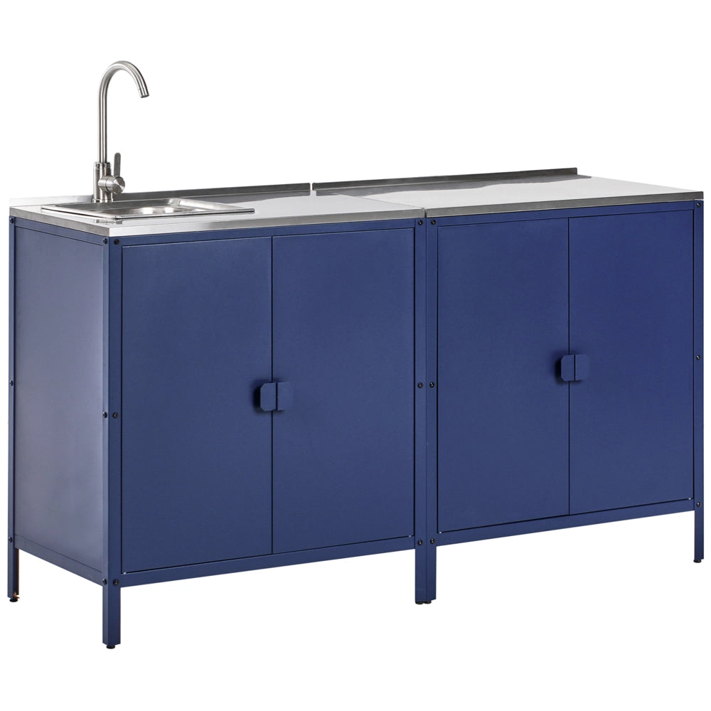 Set di cucina da esterno 2 elementi in acciaio inox blu 2 armadietto e lavello a leva cucina esterna