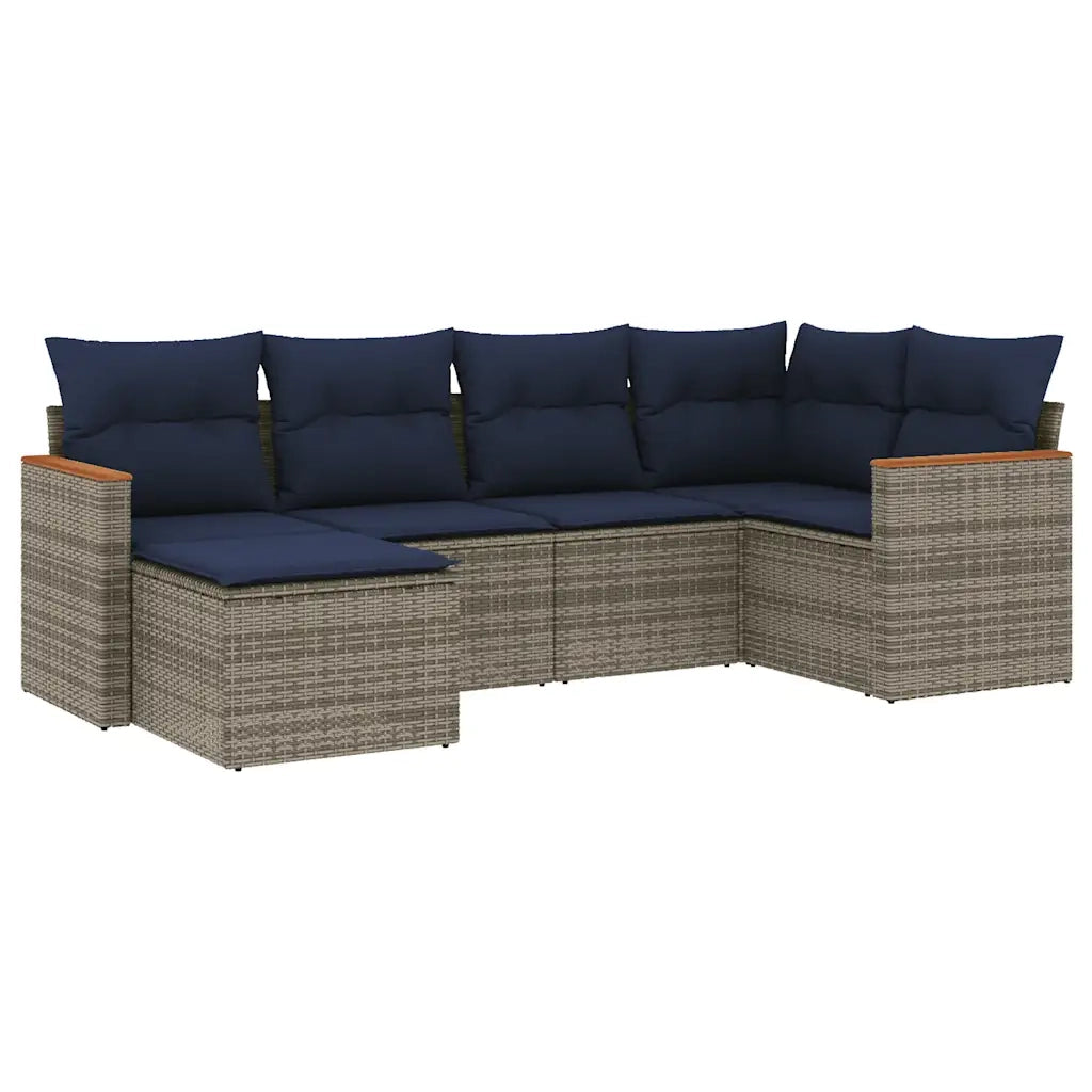 Set Divani da Giardino 6 pz con Cuscini Grigio in Polyrattan 3226180
