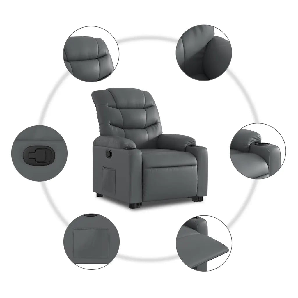 Poltrona | Sedia Relax Alzapersona Reclinabile Grigio in Similpelle