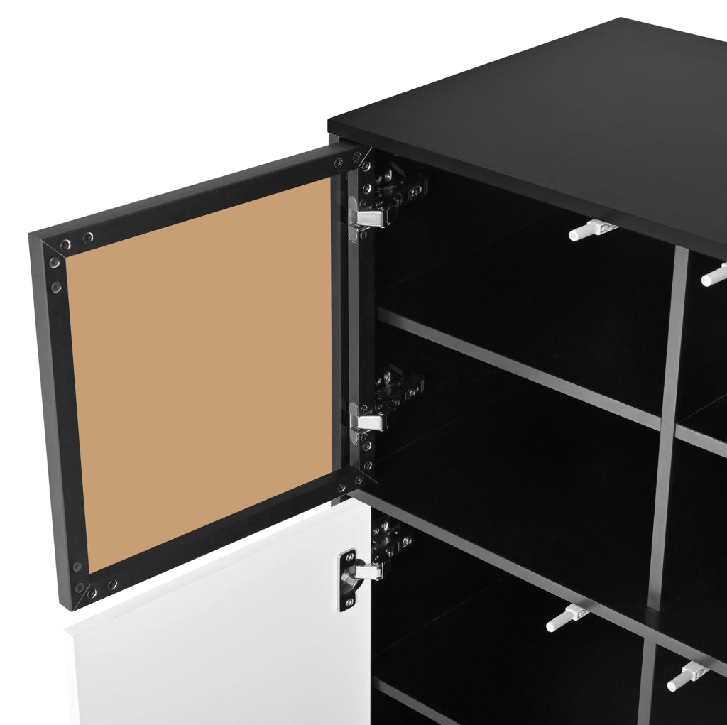Credenza 100x40x105 cm a 6 ante con LED 24 colori in truciolare e vetro bianco e nero