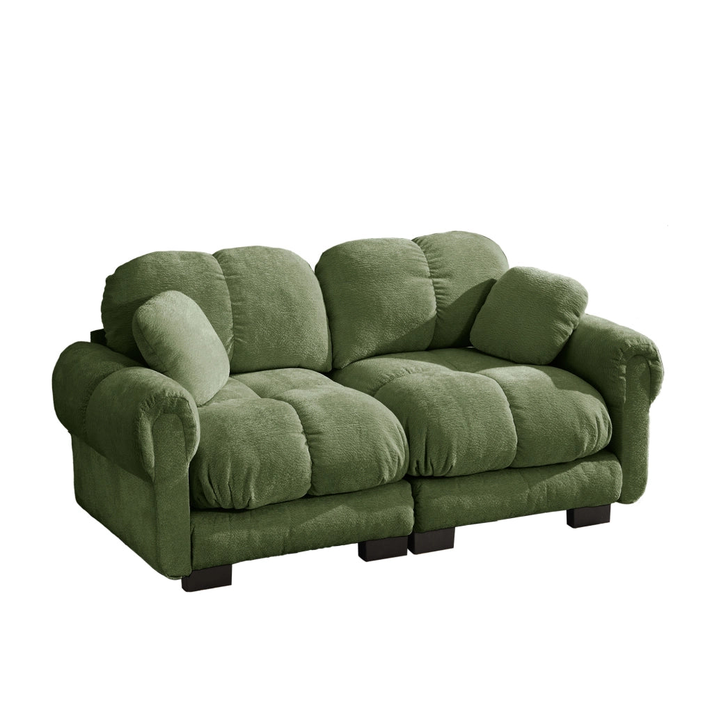 Divano 2 posti in Chenille verde con cuscini spessi e design modulare
