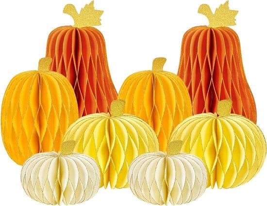 Lanterne a forma di zucchero a forma di melone - 8 pezzi arancione e crema giallo carta lanterne